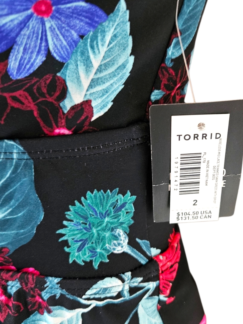 Torrid 2X Floral Fit & Flare Swim Dress Attached Brief Lace Trim - Picture 14 of 16